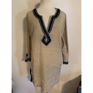 Soft Surroundings Tunic Womens L Tan Swimsuit Cover Gauzy Beaded Lagenlook